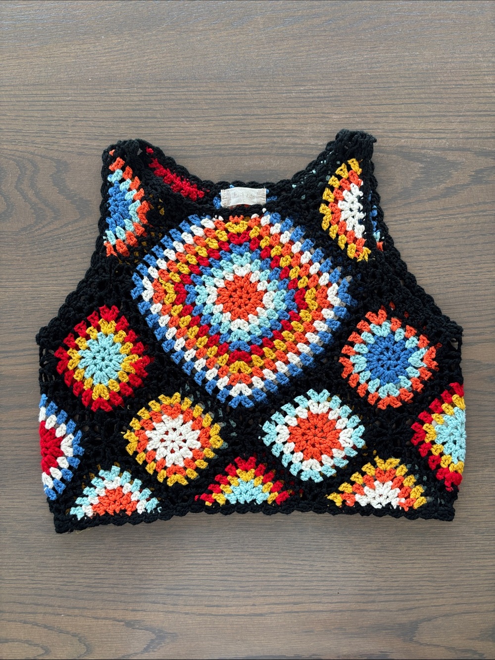 Alter’d State Black Crochet Multicolor Crop Tank Top